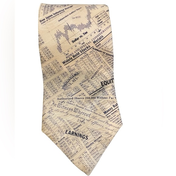📈📊100% Silk Wall Street themed tie with black & white print. Equity, Earnings… - Picture 1 of 7